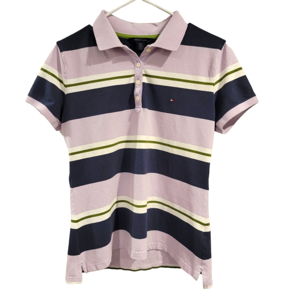 Tommy Hilfiger Women's Size Large Polo Shirt Lavender Navy